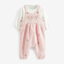Load image into Gallery viewer, Pale Pink Baby Woven Dungarees and Bodysuit Set (0mths-18mths)