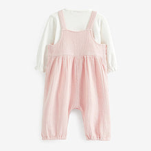 Load image into Gallery viewer, Pale Pink Baby Woven Dungarees and Bodysuit Set (0mths-18mths)