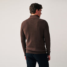 Load image into Gallery viewer, Brown Zip Neck Knitted Premium Regular Fit Jumper