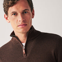 Load image into Gallery viewer, Brown Zip Neck Knitted Premium Regular Fit Jumper