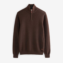 Load image into Gallery viewer, Brown Zip Neck Knitted Premium Regular Fit Jumper