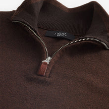 Load image into Gallery viewer, Brown Zip Neck Knitted Premium Regular Fit Jumper