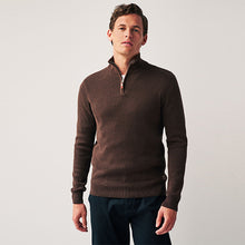 Load image into Gallery viewer, Brown Zip Neck Knitted Premium Regular Fit Jumper