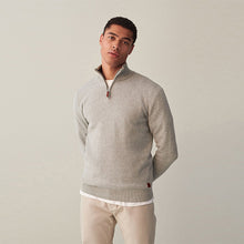 Load image into Gallery viewer, Light Grey Zip Neck Knitted Premium Regular Fit Jumper