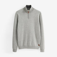 Load image into Gallery viewer, Light Grey Zip Neck Knitted Premium Regular Fit Jumper