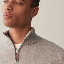 Load image into Gallery viewer, Light Grey Zip Neck Knitted Premium Regular Fit Jumper