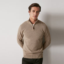 Load image into Gallery viewer, Neutral Zip Neck Knitted Premium Regular Fit Jumper
