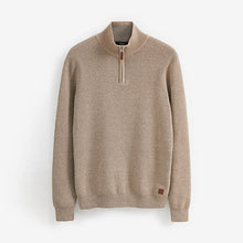 Load image into Gallery viewer, Neutral Zip Neck Knitted Premium Regular Fit Jumper
