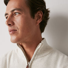 Load image into Gallery viewer, Oatmeal Natural Zip Neck Knitted Premium Regular Fit Jumper