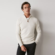 Load image into Gallery viewer, Oatmeal Natural Zip Neck Knitted Premium Regular Fit Jumper