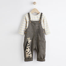 Load image into Gallery viewer, Charcoal Grey Baby Appliqué Denim Dungarees And Jersey Bodysuit Set (0mths-18mths)