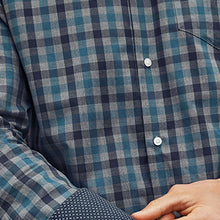 Load image into Gallery viewer, Grey/Blue Gingham Regular Fit Easy Iron Long Sleeve Single Cuff Oxford Shirt With Button Down Collar