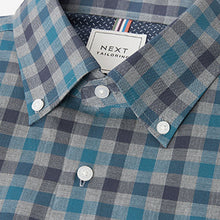 Load image into Gallery viewer, Grey/Blue Gingham Regular Fit Easy Iron Long Sleeve Single Cuff Oxford Shirt With Button Down Collar