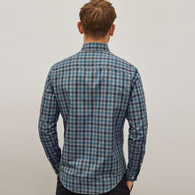 Load image into Gallery viewer, Grey/Blue Gingham Regular Fit Easy Iron Long Sleeve Single Cuff Oxford Shirt With Button Down Collar