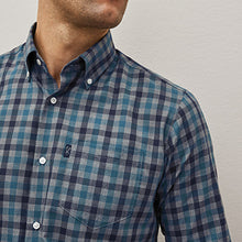 Load image into Gallery viewer, Grey/Blue Gingham Regular Fit Easy Iron Long Sleeve Single Cuff Oxford Shirt With Button Down Collar