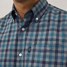 Load image into Gallery viewer, Grey/Blue Gingham Regular Fit Easy Iron Long Sleeve Single Cuff Oxford Shirt With Button Down Collar