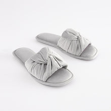 Load image into Gallery viewer, Grey Velvet Bow Slider Slippers