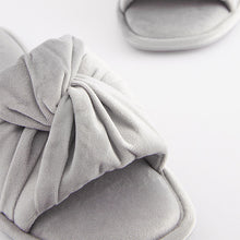 Load image into Gallery viewer, Grey Velvet Bow Slider Slippers