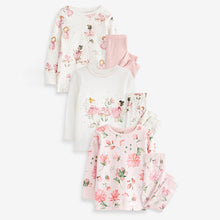 Load image into Gallery viewer, Pink/Ecru White Fairy 3 Pack Long Sleeve Printed Pyjamas (12mths-8yrs)