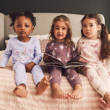 Load image into Gallery viewer, Purple/White Bunny 3 Pack Long Sleeve Printed Pyjamas (12mths-7yrs)
