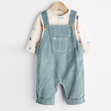 Load image into Gallery viewer, Teal Blue Baby Corduroy Dungaree And Bodysuit Set (0mths-18mths)