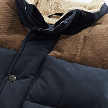 Load image into Gallery viewer, Navy Blue Borg Collared Corduroy Panel Gilet