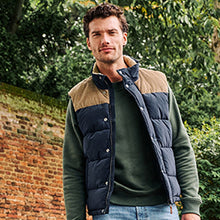 Load image into Gallery viewer, Navy Blue Borg Collared Corduroy Panel Gilet