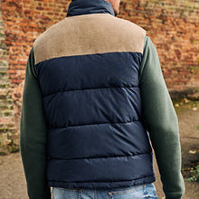 Load image into Gallery viewer, Navy Blue Borg Collared Corduroy Panel Gilet