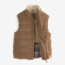 Load image into Gallery viewer, Tan Brown Borg Collared Corduroy Panel Gilet