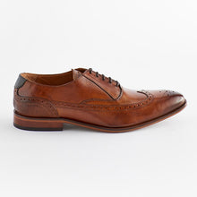 Load image into Gallery viewer, Dark Tan Brown Leather Oxford Wing Cap Brogue Shoes