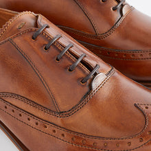 Load image into Gallery viewer, Dark Tan Brown Leather Oxford Wing Cap Brogue Shoes