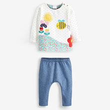 Load image into Gallery viewer, White/Blue Bumble Bee Baby Top And Leggings Set (0-18nths)