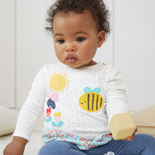 Load image into Gallery viewer, White/Blue Bumble Bee Baby Top And Leggings Set (0-18nths)