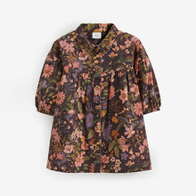 Load image into Gallery viewer, Chocolate Floral Print Cotton Shirt Dress (3mths-4-5yrs)