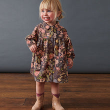 Load image into Gallery viewer, Chocolate Floral Print Cotton Shirt Dress (3mths-4-5yrs)