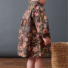 Load image into Gallery viewer, Chocolate Floral Print Cotton Shirt Dress (3mths-4-5yrs)