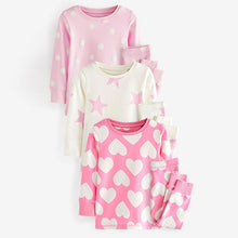 Load image into Gallery viewer, Pink/White Heart, Spot And Star Pyjamas 3 Pack (9mths-8yrs)