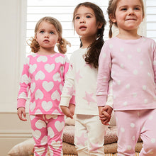 Load image into Gallery viewer, Pink/White Heart, Spot And Star Pyjamas 3 Pack (9mths-8yrs)