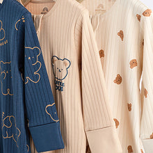Load image into Gallery viewer, Navy/Tan Bear Baby Footless Zipped 100% Cotton Sleepsuits 3 Pack (0mths-2yrs)