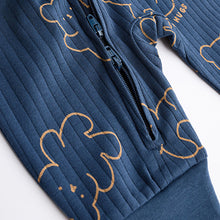 Load image into Gallery viewer, Navy/Tan Bear Baby Footless Zipped 100% Cotton Sleepsuits 3 Pack (0mths-2yrs)