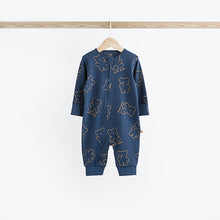 Load image into Gallery viewer, Navy/Tan Bear Baby Footless Zipped 100% Cotton Sleepsuits 3 Pack (0mths-2yrs)