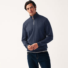 Load image into Gallery viewer, Navy Textured Long Sleeve Zip Neck Jumper