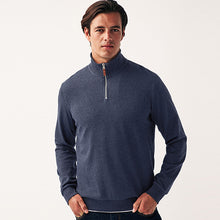Load image into Gallery viewer, Navy Textured Long Sleeve Zip Neck Jumper