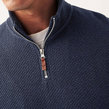 Load image into Gallery viewer, Navy Textured Long Sleeve Zip Neck Jumper