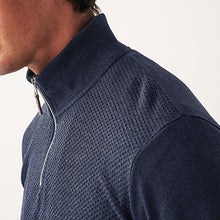 Load image into Gallery viewer, Navy Textured Long Sleeve Zip Neck Jumper