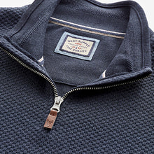 Load image into Gallery viewer, Navy Textured Long Sleeve Zip Neck Jumper
