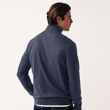 Load image into Gallery viewer, Navy Textured Long Sleeve Zip Neck Jumper