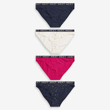 Load image into Gallery viewer, Sparkle Star Print High Leg Cotton Rich Logo Knickers 4 Pack
