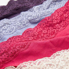 Load image into Gallery viewer, Pink/Purple/Cream Thong Cotton and Lace Knickers 4 Pack