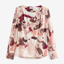 Load image into Gallery viewer, Pink Smudge Long Sleeve Crew Neck Cuff Blouse